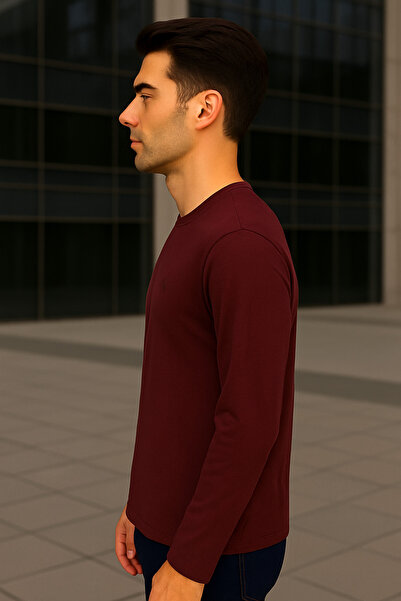 Maccali Men's Long Sleeve Casual Comfortable Basic Burgundy Sweatshirt