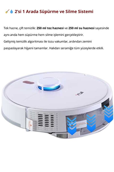 Yui RS16 Akıllı Robot Vacuum & Mop Süpürge Beyaz (YUI TÜRKİYE GARANTİLİ)