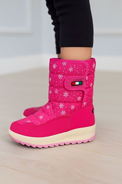 babelia Kız Çocuk Kar Botu Kar Desenli Kürklü Kaymaz Taban Termal Çizme