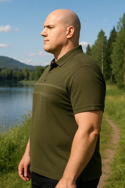 Maccali Ανδρικό μπλουζάκι με μοτίβο μεγάλου μεγέθους, χακί πόλο γιακά