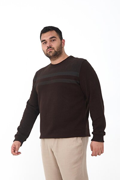 Maccali Men's Large Size Patterned Oversized Winter Brown Sweatshirt