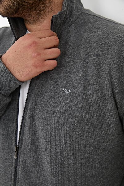 Maccali Ανδρικό φούτερ μεγάλου μεγέθους με φερμουάρ Battal καπνιστό