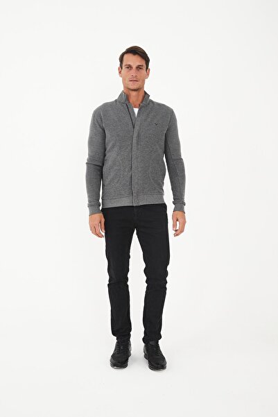 Maccali Men's Arcticflex Pocket Detailed Zippered Basic Gray Sweatshirt