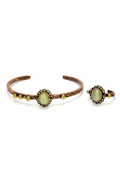 EFEMİR Green Cat Eye Stone Copper Bracelet & Ring