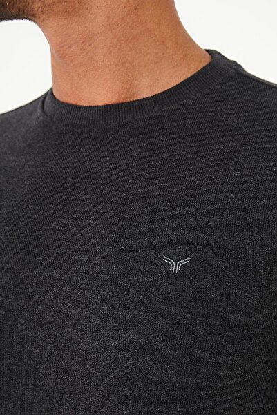 Maccali Men's Comfortfit Long Crew Neck Basic Anthracite Sweatshirt