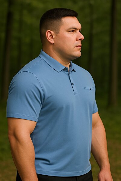 Maccali Ανδρικό μπλουζάκι μεγάλου μεγέθους Basic μπλε γιακά πόλο με τσέπες