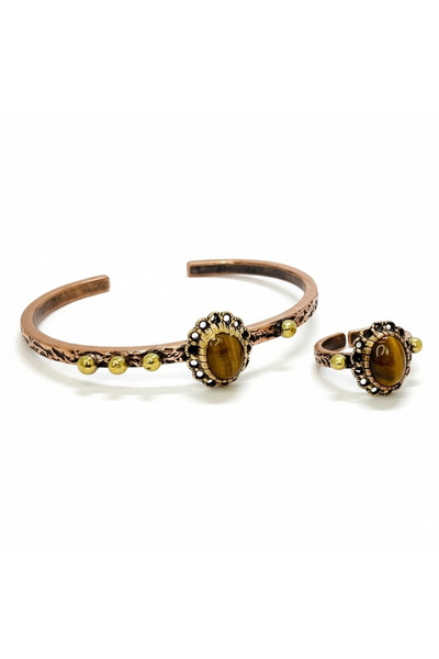 EFEMİR Tiger Eye Stone Copper Bracelet & Ring