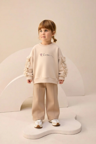 Minipodyum Σετ κοριτσίστικο μπλουζάκι με λεπτομέρεια με κέντημα με μανίκια