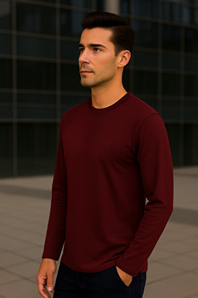 Maccali Men's Long Sleeve Casual Comfortable Basic Burgundy Sweatshirt
