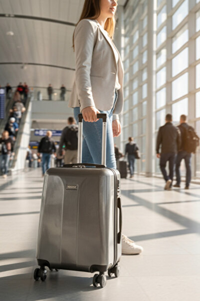 Wexta Vl-240 Noktalı Gümüş Filmli Valiz - Policarbon Valiz -SESSİZ TEKER