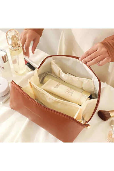 Streak Travel Makeup Cosmetic Bag Portable Bag Organizer Multifunctional - Brown