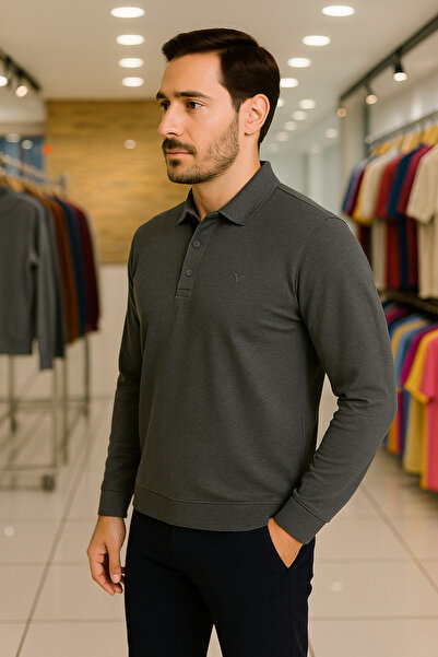 Maccali Erkek Basic Günlük Uzun Kollu Polo Yaka Tişört