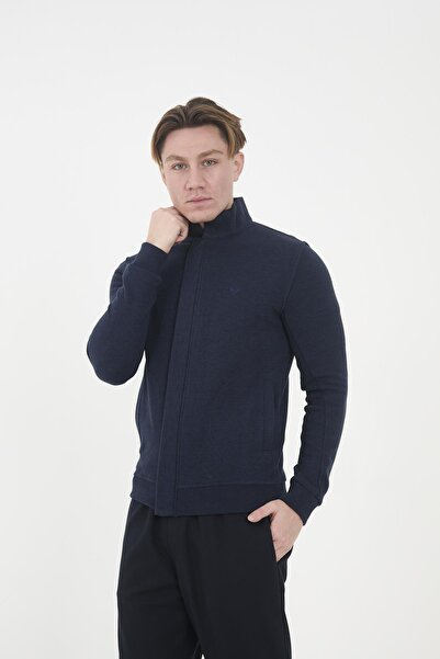 Maccali Men's Arcticflex Pocket Detailed Zippered Basic Blue Sweatshirt