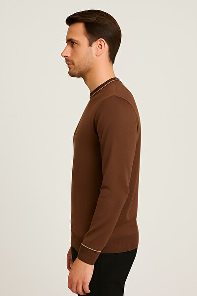 Maccali Мъжки пуловер с дълги ръкави, тясна кройка, цвят кафе, за зимата