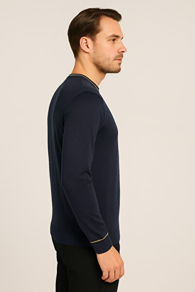 Maccali Чоловічий довгий рукав Slim Fit Basic Синій Зимовий светр