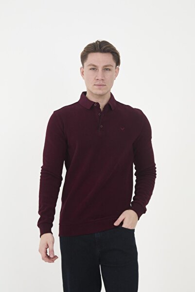 Maccali Men's Elite Comfort Basic Winter Burgundy Polo Neck T-Shirt
