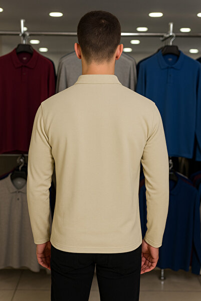 Maccali Ανδρικό μακρυμάνικο μπλουζάκι με γιακά πόλο σε μπεζ χρώμα