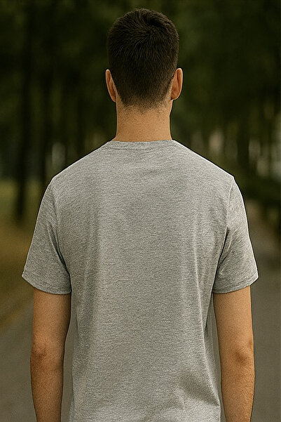 Maccali Men's Crew Neck Text Print Short Sleeve Gray T-Shirt