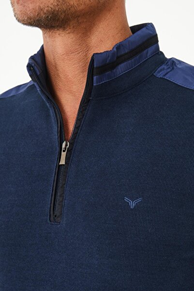 Maccali Ανδρικό φούτερ PolarCore με μισό φερμουάρ Basic μονόχρωμο μπλε