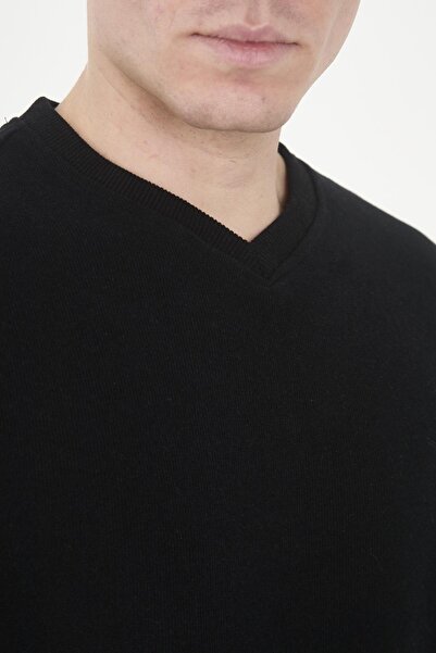 Maccali Мъжка RelaxFit Зимна V-образно деколте Дълга Плоска Черна Суитшърт