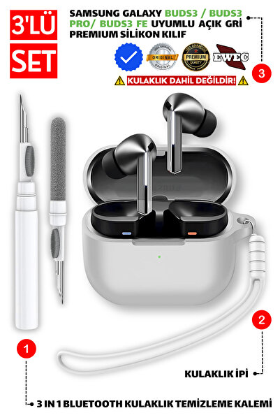 EWEC Silicone Case, Earphone Lanyard, Cleaning Pen Set Compatible with Samsung Galaxy Buds3, Buds3 Pro, Buds3 Fe