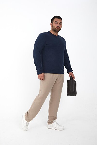 Maccali Erkek Kışlık Bisiklet Yaka Battal Basic İndigo Sweatshirt