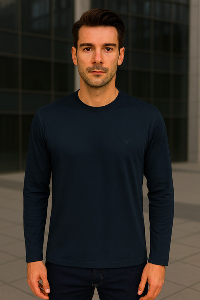 Maccali Чоловічий довгий рукав, повсякденний, зручний, базовий, темно-синій світшот