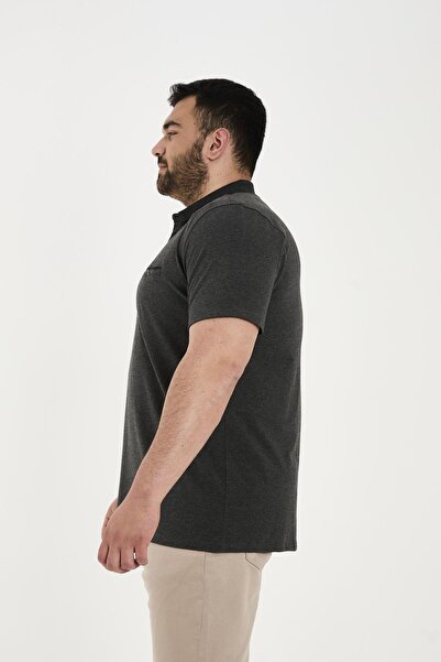 Maccali Men's Timeless Basic Long Plain Polo Neck T-Shirt with Pockets Anthracite