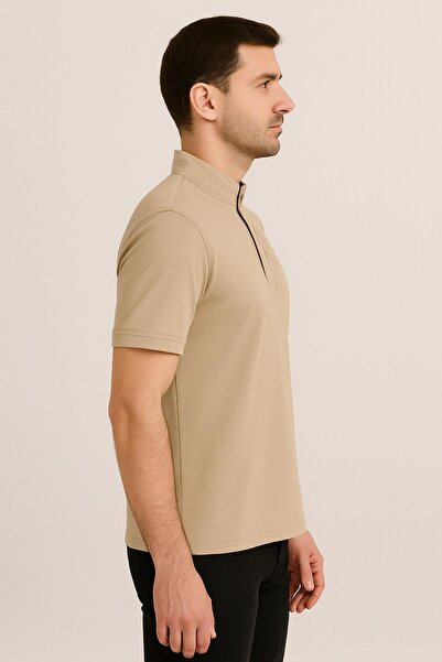 Maccali Erkek Kısa Kollu Hakim Yaka Yazlık Krem Bol Tişört