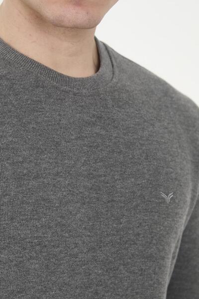 Maccali Men's Comfortfit Long Crew Neck Basic Gray Sweatshirt