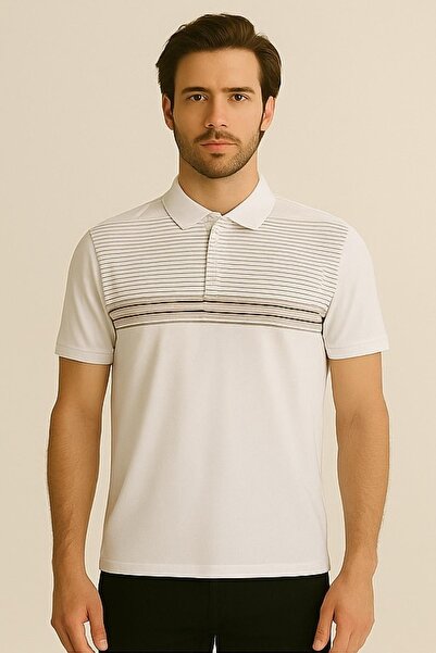 Maccali Ανδρικό κοντομάνικο ριγέ καλοκαιρινό λευκό μπλουζάκι πόλο γιακά