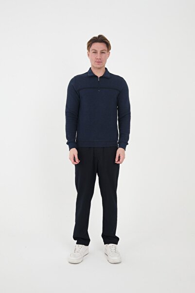 Maccali Men's Urbanedge Striped Zippered High Top Blue Sweatshirt