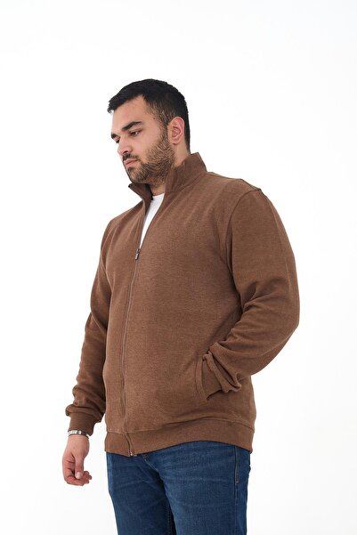 Maccali Мъжки пуловер с цип, голям размер, кафяв