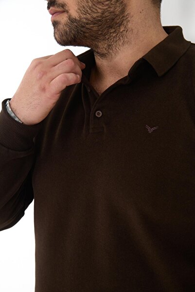 Maccali Ανδρικό μπλουζάκι Winter Battal Basic μονόχρωμο σκούρο καφέ με λαιμόκοψη