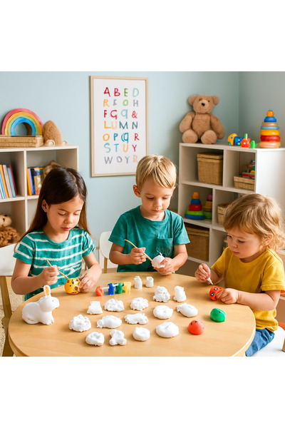 HBNC 30 Adet 3D Taş Boyama Seti + Boya & 2 Fırça – Okul Öncesi Etkinlik – Hayvan, Meyve ve Obje Figürleri