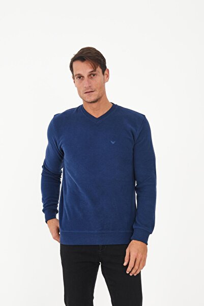 Maccali Ανδρικό φούτερ RelaxFit Winter με λαιμόκοψη V μακρύ μασίφ Indigo