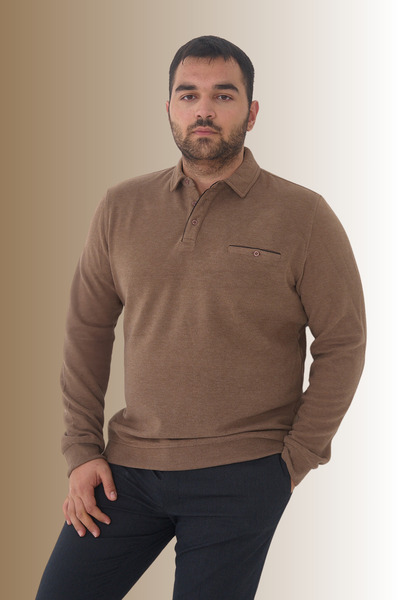 Maccali Ανδρικό μπλουζάκι με γιακά πόλο με τσέπες, χειμερινό φαρδύ μονόχρωμο βιζόν