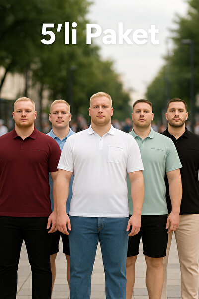 Maccali Men's 5 Pack Large Size Long Basic Polo Neck T-Shirt