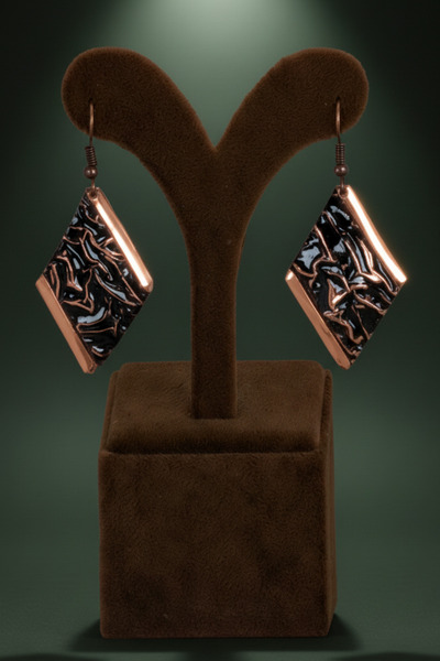 OSMANLI GÜMÜŞ Women's Copper Earrings - Black Night Magic Model Copper Women'...