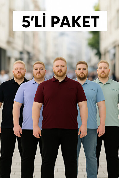 Maccali Ανδρικό μπλουζάκι με μακρύ γιακά πόλο 5 τεμαχίων Basic Plus Size