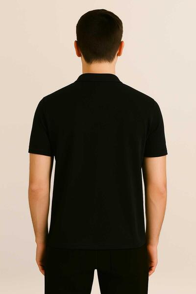 Maccali Men's Short Sleeve Judge Collar Summer Black Loose T-Shirt