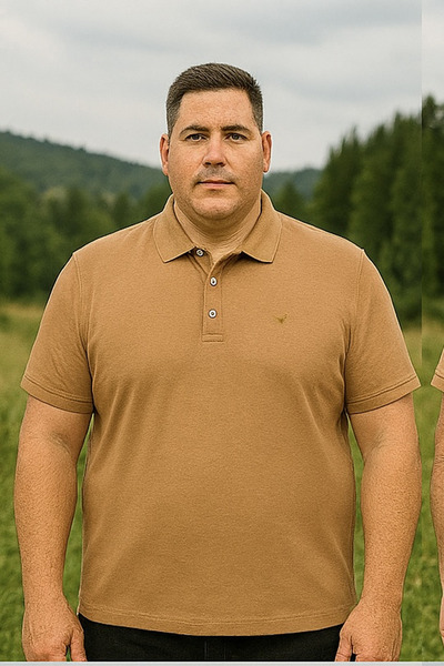 Maccali Men's Large Size Loose Basic Brown Polo Neck T-Shirt