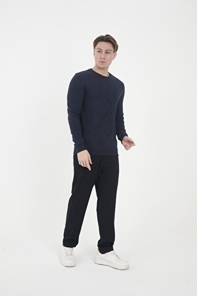 Maccali Чоловічий геометричний малюнок Basic Зимовий довгий синій світшот