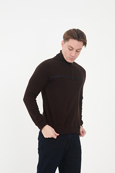 Maccali Men's Urbanedge Striped Zippered High Top Brown Sweatshirt