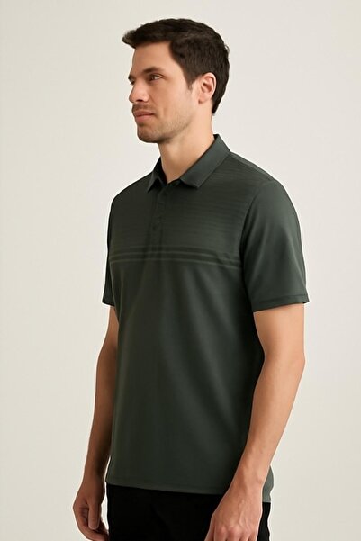 Maccali Men's Short Sleeve Striped Summer Khaki Polo Neck T-Shirt