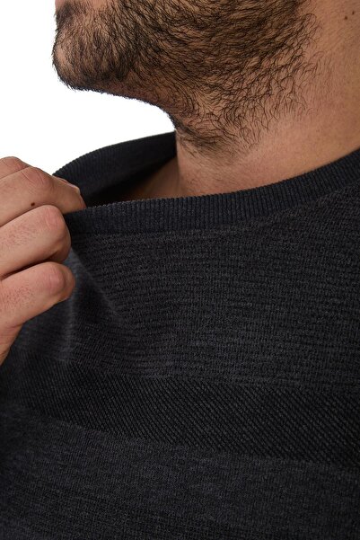 Maccali Men's Large Size Patterned Oversized Winter Anthracite Sweatshirt