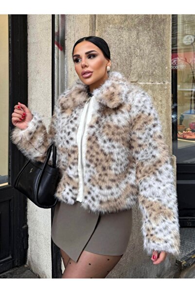 EGZOTİK ASORTİK imprimeu leopard cu fermoar haină de blană artificială