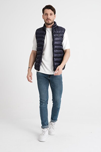 Piyera Men's Polyester Elyas Navy Blue Quilted Vest - 1004
