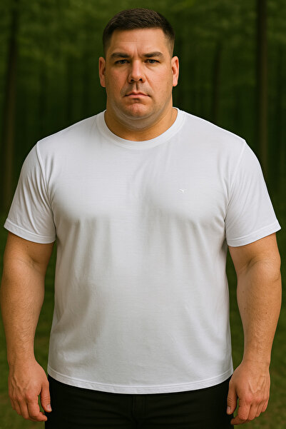 Maccali Erkek Pamuklu Büyük Beden Şık Bol Basic Beyaz Tişört