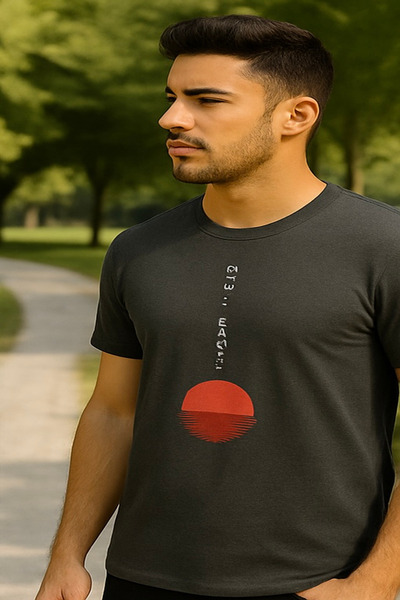 Maccali Men's Short Sleeve Text Print Crew Neck Smoked T-Shirt